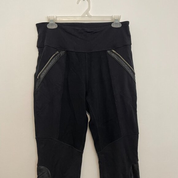 ATHLETA Luxe Ponte Legging Black Vegan Leather Colorblock Zipper Moto Leggings L - Picture 3 of 16